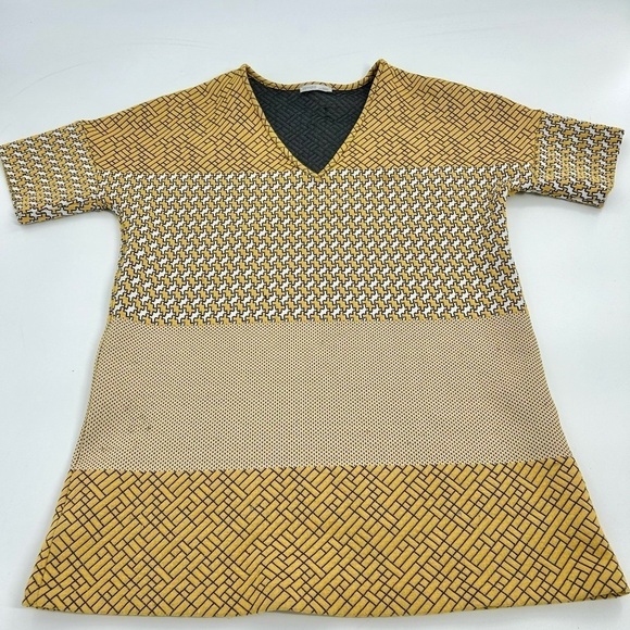 Zara WB Collection Yellow Quilted Thick Boxy Mini Shirt Dress‎ Short Sleeve Med - Picture 3 of 7